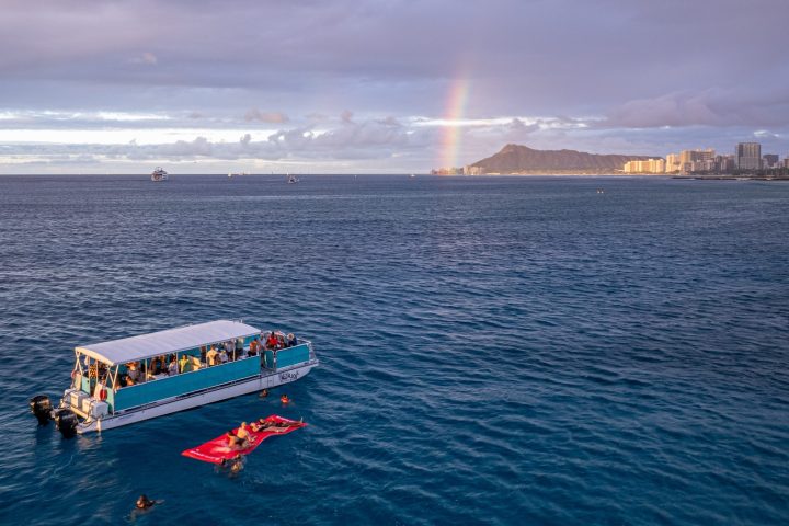 a small boat in a large body of water