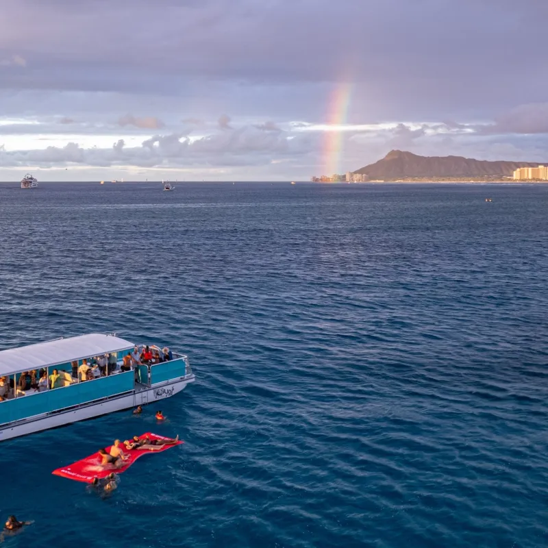 a small boat in a large body of water