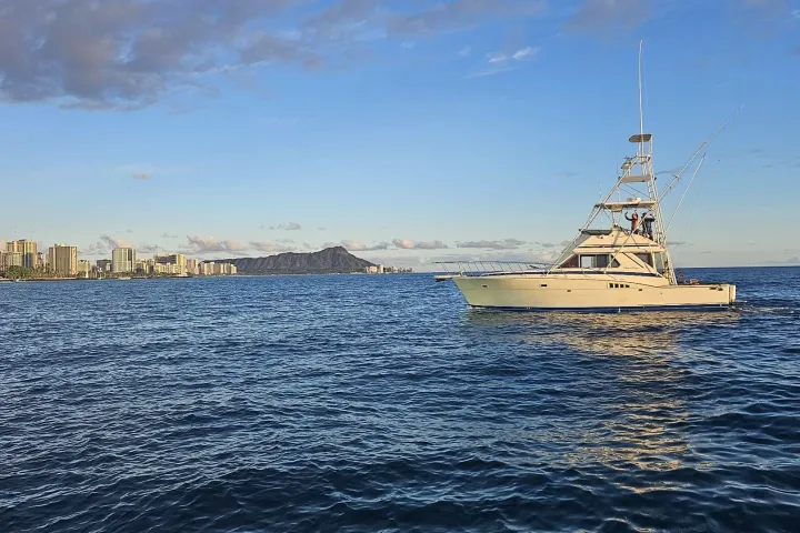 a small boat in a large body of water
