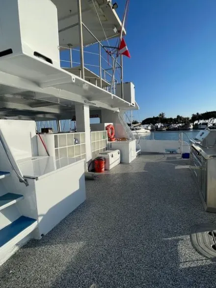 a boat that is in a parking lot